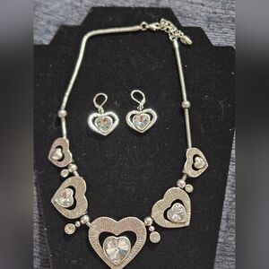 Silver Heart Pendant Necklace and Earrings Set